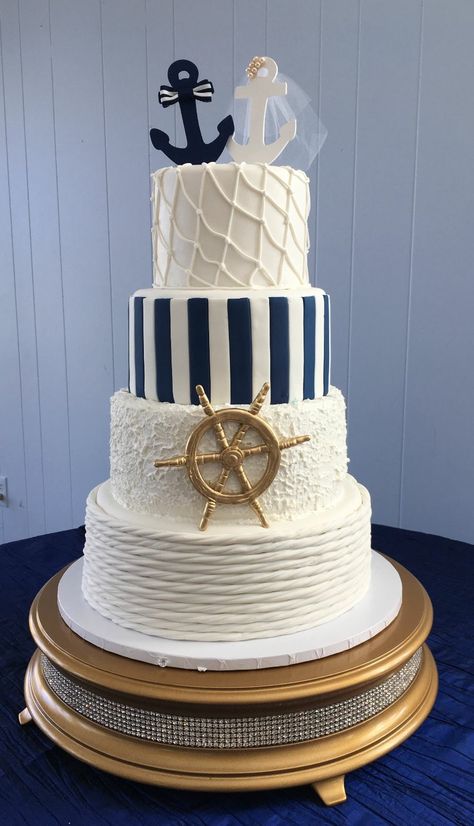 Nautical Wedding Cake Wedding Favors And Gifts, Boat Wedding Centerpieces, Yacht Wedding Ideas, Nautical Wedding Cake, Nautical Wedding Cakes, Wedding Yacht, Nautical Cake, Pretty Wedding Cakes, Creative Wedding Cakes