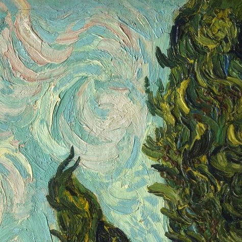 Cypresses (detail) ~ Vincent van Gogh | Lone Quixote | #VincentvanGogh #vangogh #PostImpressionism #art #painting #detail Loving Vincent, Vincent Willem Van Gogh, Vincent Van Gogh Art, Vincent Van Gogh Paintings, Arte Van Gogh, Van Gogh Paintings, Art Van, Van Gogh Art, Post Impressionism