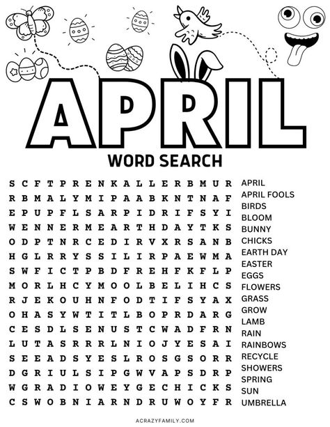 April Word Search, Cute Word Search, Spring Word Search Free Printable, Adult Word Search Printables, Spring Activity Sheets, March Word Search, April Worksheets, Fun Word Games, Word Searches For Kids