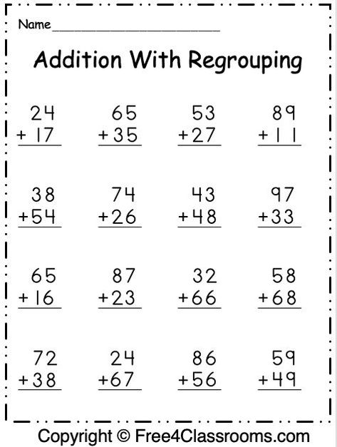 Worksheets For 3rd Grade, Addition With Regrouping Worksheets, Subtraction With Regrouping Worksheets, Free Addition Worksheets, Regrouping Addition, Third Grade Math Worksheets, Addition With Regrouping, Worksheets For Class 1, Math Addition Worksheets