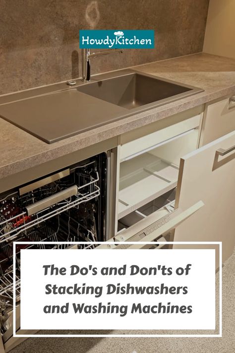 The idea of stacking a dishwasher and washing machine may seem like a space-saving hack, but it's not as straightforward as it sounds. Explore the potential risks and rewards of this setup, as well as expert advice on how to do it properly, if at all, in this detailed examination. Dishwasher And Washing Machine Together, Washing Machine And Dishwasher Stacked, Dishwasher Cabinet, Minimal Kitchen Design, Portable Dishwasher, Best Dishwasher, Space Saving Hacks, Dishwasher Machine, Kitchen Utility