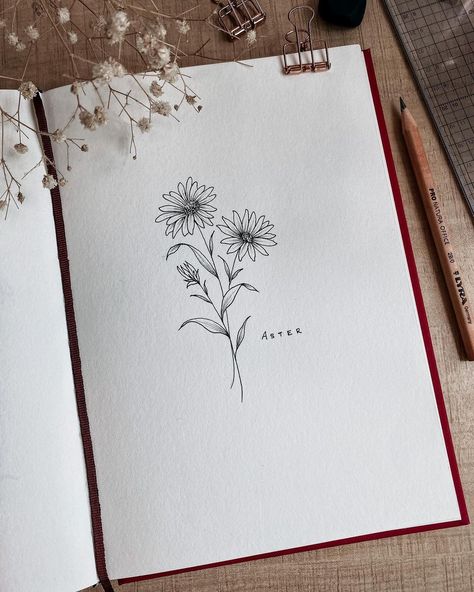 September Birth Flower Tattoo Ideas, Aster Flower Tattoo Design, September Birth Flower Tattoo Aster, September Flower Tattoo, September Tattoo, September Birth Flower Tattoo, Aster Flower Tattoos, September Flower, September Birth Flower