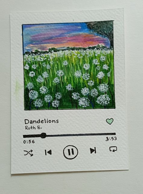 Inspired by tye song Things To Paint Music Related, Drawing Spotify Cover, Painting Song Lyrics On Canvas, Drawing Songs Music, Dandelions Song Drawing, Song Illustration Drawings, Song Cards Aesthetic Diy, Drawing Inspired By Songs, Music Record Drawing