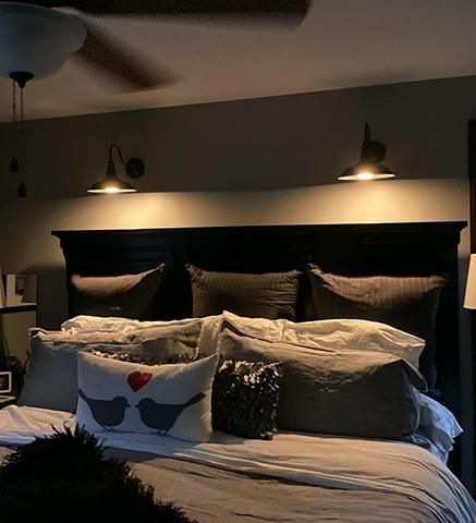 Lights Above Bed Wall, Lighting Behind Headboard, Above The Bed Lighting, Wall Lamp In Bedroom, Wall Mount Lamps Bedroom, Lights Over Headboard Above Bed, Above Bed Lights, Wall Mount Lights Bedroom, Wall Sconces Above Bed