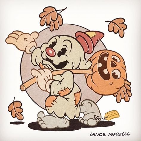 Lance Inkwell Halloween, 70s Cartoon Art, Old Cartoon Style Art, Rubber Hose Tattoo, Vintage Cartoon Characters, Rubber Hose Art, Rubber Hose Style Art, Lance Inkwell, Rubber Hose Cartoon