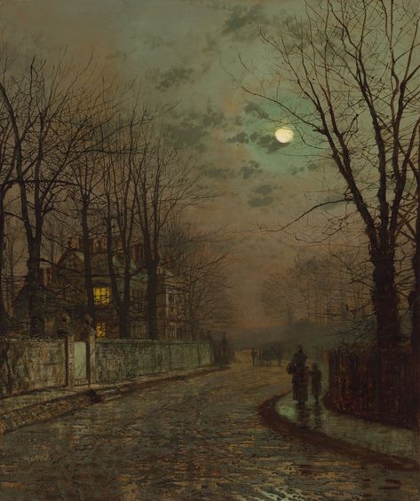 A Wet Road, Knostrop, Yorkshire by John Atkinson Grimshaw, 1886 - Search results for "Grimshaw" - Wikimedia Commons Wet Road, John Atkinson Grimshaw, Atkinson Grimshaw, Albert Bierstadt, Hope Poster, Classic Paintings, British Art, Vintage Art Prints, Chiaroscuro