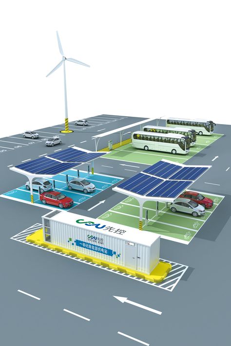 New energy integration charging station consists of PV module, energe storage battery, DC confluence current cabinet, bidirectional PCS, low voltage switch cabinet and charging infrastructure, which is standard and intergrated station with good flexibility, high level of integration and Rapid deployment. Electric Charging Station, Ev Charging Station Design, Charging Station Ideas, Switch Cabinet, Battery Charging Station, Fuel Station, Solar Power Station, Workshop Projects, Electric Charging Stations