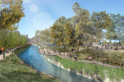 Phase I of the Glendale Narrows Riverwalk is complete and is just one of many projects planned as part of the LA River restoration. Water Artists, Architecture Design Process, Landscape Architecture Drawing, Concept Models Architecture, Urban Landscape Design, Desain Lanskap, Sustainable City, Riverside Park, Park Landscape