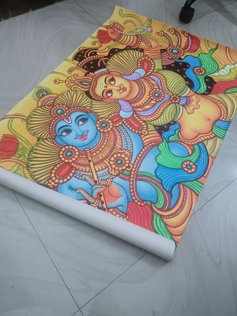 Radhakrishna Mural Painting, Radha Krishna Kerala Mural Painting, Mural Painting Kerala Krishna, Kerala Mural Art Krishna, Radha Krishna Mural Painting, Krishna Mural Painting, Radha Krishna Madhubani Painting, Painting Indian, Mural Paintings