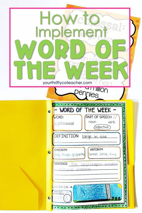 Word Of The Week Worksheet, Word Of The Day For Students, Word Of The Day Activities, Word Of The Week Bulletin Board, Word Of The Week Ideas, Third Grade Word Work, 3rd Grade Vocabulary Words, Word Of The Day Vocabulary, Words Of The Week