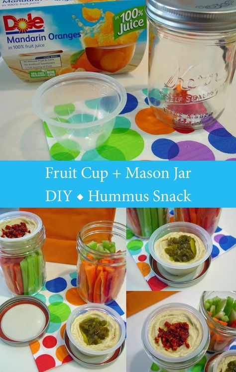 Look at this! Did you know that those little individual fruit cups fit perfectly in the top of a wide mouth mason jar. Well at least the D... Individual Fruit Cups, Non Profit Ideas, Healthy Snacks For Office, Snacks For Office, Hummus Snack, Lunch Board, Mason Jar Food, Lunch Snack Ideas, School Lunch Ideas For Kids