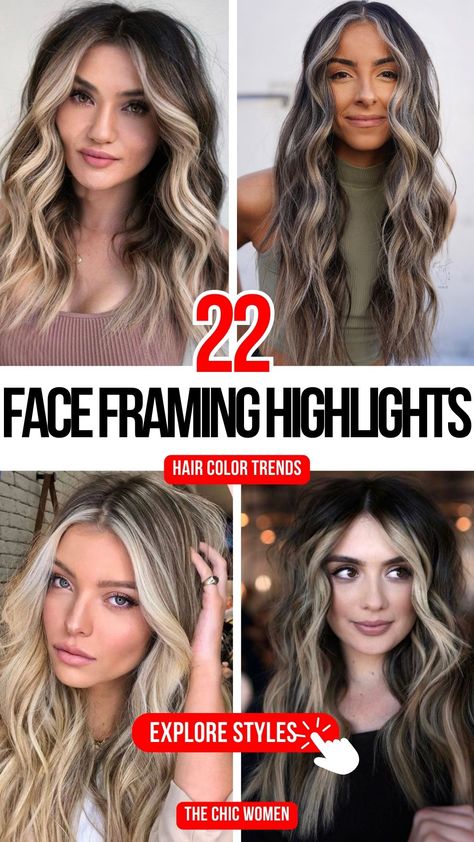 Best Face-Framing Hair Highlights for a Radiant Look Face Framing Blonde Highlights On Dark Hair, Blonde Highlights Face Framing Layers, Reverse Balayage Money Piece, Highlighted Bangs Face Framing, Highlights Frame Face, Face Framing Foils Brunette, Hair Highlights Around Face, Face Framing Highlight Placement, Frame Face Highlights