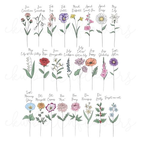 The entire birth flower collection! #tattooideas #floralart #floraltattoo #flowertattoo #botanicalart #botanicalillustration #botanicaltattoo #birthflower #birthflowers #bouquetofflowers #floraldrawing #ekwbirthflowers Watercolour Tattoos, Birthflower Tattoo Birth Month, Birth Month Flower Bouquet, Flower Bouquet Tattoo, Tattoos Inspo, Flower Tattoo Drawings, Bouquet Tattoo, Tasteful Tattoos, Watercolor Tattoos