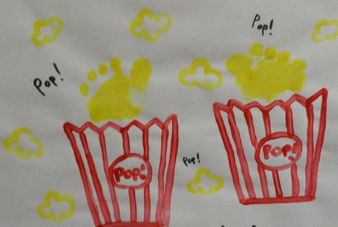 Pop corn - top part of feet - Candra Faulkner Popcorn Footprint Art, Popcorn Handprint Art, Infant Circus Crafts, Carnival Infant Crafts, Circus Handprint Art, Circus Footprint Art, Circus Art For Infants, Circus Infant Art, Food Art For Infants