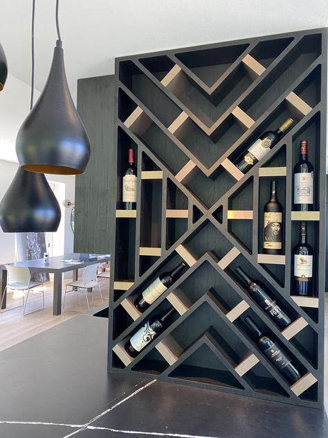 Bar Area Design For Home, Liquor Display Cabinet, Bar Shelves Ideas Liquor, Wine Rack Wall Modern, Wall Wine Rack Ideas, Wooden Wine Rack Wall, Wine Holder Wall, Wine Rack Ideas, Wine Cellar Ideas