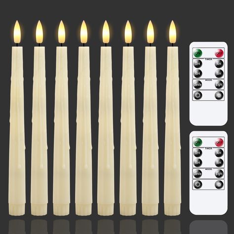 PRICES MAY VARY. 350H Long Lasting: Each flameless taper candle (0.78 inches in diameter and 9.6 inches in height) requires 2 AAA batteries to be installed. The high-capacity AAA batteries will keep the battery operated taper candles lit for up to 350 hours. 10-Button Remote: Use the remote to easily turn flameless candlesticks on or off. Simply press the appropriate buttons to set 2/4/6/8-hour timers, flicker/still light modes and different brightness levels for your led taper candles. Set 4 Ty Best Flameless Taper Candles, Candlesticks Decor, Flameless Taper Candles, Led Taper Candles, Dripless Candles, Fake Candles, Tall Windows, Tall Candle, Battery Operated Candles