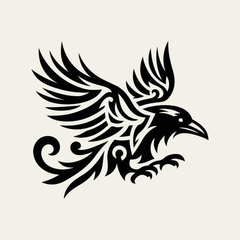 Raven tribal tattoo logo icon design Raven Tattoo Ideas For Men, Crow Logo, Crows Drawing, Raven Design, Norse Mythology Tattoo, Tattoo Logo, Raven Logo, Idea Tattoo, Logo Icon Design