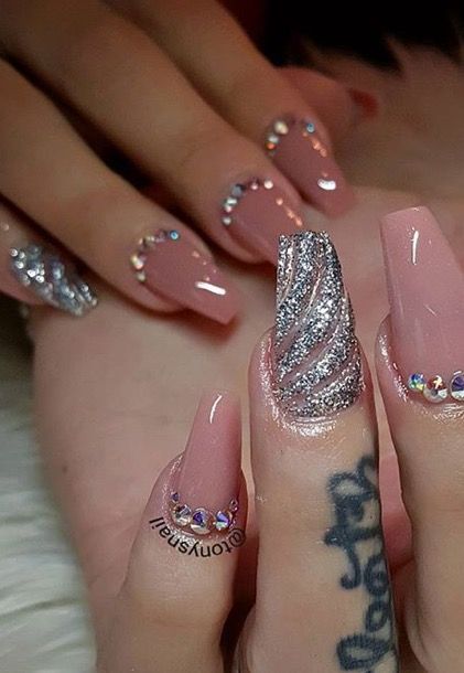 # Pink Nail Art Pink Silver Nail Art, Pink Nail Art Bridal, Silver Glitter Nail Art, Nail Art For Engagement, Nail Art For Engagement Brides, Nail Art Designs For Engagement, Nail Art Designs For Bride, Pink And Silver Nail Designs, Pink Engagement Nails