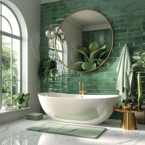 #bathroom #bathroomdesign #interiordesign #design #interior #home #homedecor #bathroomdecor #kitchen #architecture #shower #bath #renovation #homedesign #bathroomremodel #decor #bathroominspo #bathroominspiration #bathroomrenovation #tiles #toilet #bathroomideas #interiors #construction #tile #kitchendesign #luxury #marble #bedroom #bathroomgoals Green And Brass Bathroom Ideas, Bathroom Ideas With Green Tile, Green Bath Tile Ideas, Jade Green Bathroom Tiles, Bathroom Ideas Family, Green Tiles Bathroom Interior Design, Brass And Green Bathroom, Bathroom Ideas Green Tiles, Emerald Bathroom Ideas