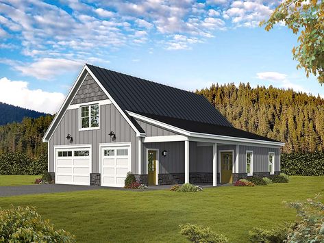 Garage Plan 52186 - Bungalow, Country, Craftsman, Traditional Style 3 Car Garage Plan with 1062 Sq Ft Car Garage Plans, Garage With Workshop, Metal Shops, Detached Garage Designs, 3 Car Garage Plans, Garage With Living Quarters, Garage Extension, Pole Barn Garage, Garage Plans Detached