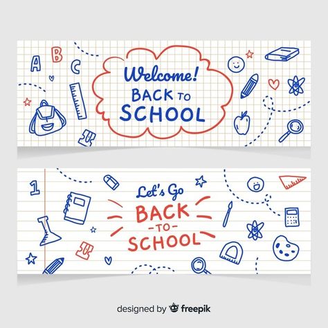 Back To School Layout, Back To School Promo, Classroom Grants, Banner School, Banner Sticker, Welcome To Class, Best Banner Design, School Banners, Sticker Notebook