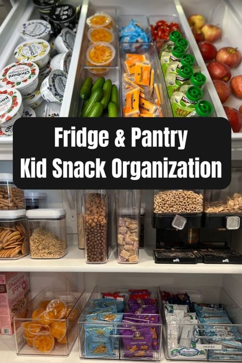 How to organize kid snacks in pantry and refrigerator Fridge Snacks For Kids, Snack Cupboard Organization, Snacks In Pantry, Snack Drawer For Kids, Kids Snack Drawer, Fridge Snack Drawer, How To Organize Snacks In Pantry, Kids Snack Drawer In Fridge, Snack Pantry Organization School Lunch