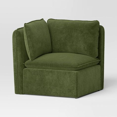 Corner Sofa Chair, Green Comfy Chair, Modular Corner Chair, Corner Seating Living Room, Small Corner Couch, Green Modular Sofa, Green Corner Sofas, Velvet Modular Sofa, Arm Silhouette