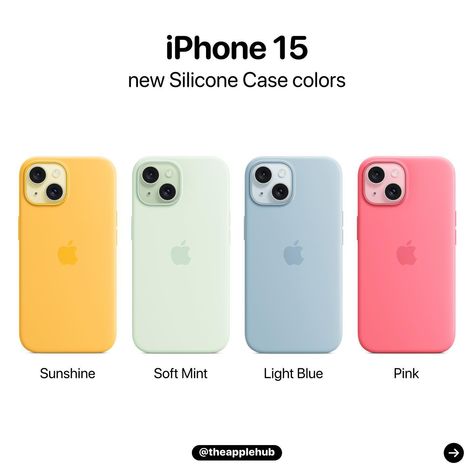 Apple has released new iPhone 15 Silicone cases in new colors - Sunshine - Soft Mint - Light Blue - Pink Iphone 15 Colors, Iphone 15 Blue, Dream Phone, Yellow Case, Soft Mint, Iphone Photo, Iphone Photo App, Pink Cases, Blue Cases