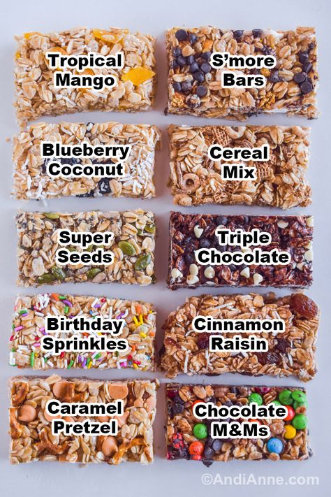 10 No Bake Granola Bars - Andi Anne Granola Rice Krispie Bars, Biscoff Granola Bars, 5 Ingredient Granola Bars, Oatmeal Snacks No Bake, Kid Friendly Granola Bars, Diy That's It Bars, High Protein Granola Bars Homemade, Protein Granola Bites, Diy Chewy Granola Bars