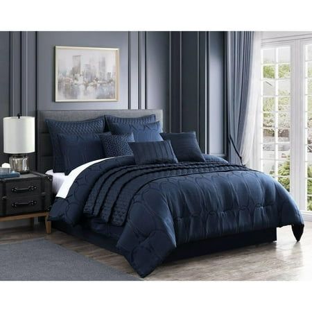 Navy Comforter, Navy Blue Bedding, Blue Comforter Sets, Blue Comforter, Bed Comforter Sets, Gold Bedroom, Bob's Discount Furniture, King Comforter Sets, Rooms To Go