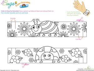 Kindergarten Coloring Worksheets: Make Fun Bug Bracelets Bug Bracelet, Butterfly Bracelets, Bracelet Template, Paper Bracelet, Kindergarten Coloring Pages, Bug Crafts, Lunch Box Notes, Childrens Crafts, Craft Time