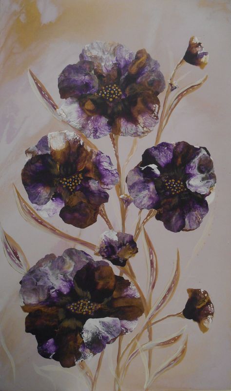 Love this painting!  Beautiful purple and gold flowers on pale rose marbled reclaimed wood canvas ! Purple And Tan Aesthetic, Purple And Gold Aesthetic Wallpaper, Purple Brown Aesthetic, Brown And Purple Aesthetic, Purple And Brown Aesthetic, Violets Aesthetic, Purple Gold Aesthetic, Gold And Purple Aesthetic, Purple And Gold Aesthetic