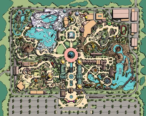 Park Site Plan, Amusement Park Plan, Theme Park Planning, Theme Park Map, Resort Design Plan, Zoo Project, Zoo Architecture, Zoo Park, Planet Coaster