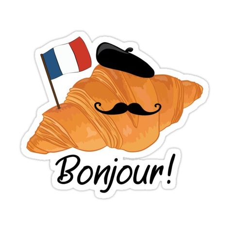 Croissant Sticker, Foodie Stickers, France Stickers, French Stickers, Paris Stickers, French Cartoon, French Croissant, Funny Laptop Stickers, Food Sticker