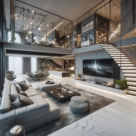 Modern Luxury Villa Interior Design, Dream House Decor Ideas, Small Penthouse Apartment, Penthouse Modern, Cozy Home Interior, Modern Mansion Interior, Dream House Pictures, Luxury Dorm Room, Luxury Penthouse Apartment