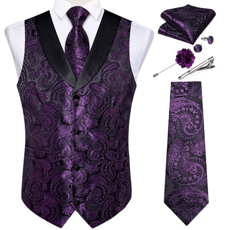 PRICES MAY VARY. 【Mens Suit Vest Set】Paisley Waistcoat+Necktie+Pocket Square+Cufflinks+Lapel Pin+Tie Clip+.Same design,perfect match.Not only for personal use, but also excellent gifts to your loved ones on holidays as Christmas, Valentine's Day, Thanksgiving Day,Father's Day, New Yea,Anniversary,birthday ect. 【Stylish Design】The mens paisley vest is feature with Sleeveless,V-Neck,Shawl Collar,Single Breasted,Adjustable Waist Strap,Two Real Pockets,4/5 buttons.Classy paisley embroidered pattern Jacquard Waistcoat, Paisley Suit, Formal Shawl, Plus Size Vests, Silk Vest, 2piece Outfits, Mens Suit Vest, Plus Size Suits, Dress Vest