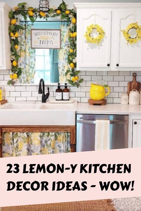 Lemonade Kitchen Decor, Small Kitchen Lemon Decor, Lemon Farmhouse Decor, Yellow Accessories Kitchen, Lemon And Lime Kitchen Decor, Lemon Decorated Kitchen, Teal And Yellow Kitchen Decor, Lemons Decor Kitchen, Kitchen With Lemon Decor