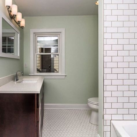 @ro3llc's white mint Bathroom project Green Bathroom Paint, Mint Green Bathrooms, Cottage Paint Colors, Mint Green Paints, Mint Bathroom, Pastel Paint Colors, Green Exterior House Colors, Mint Paint, Light Green Paint