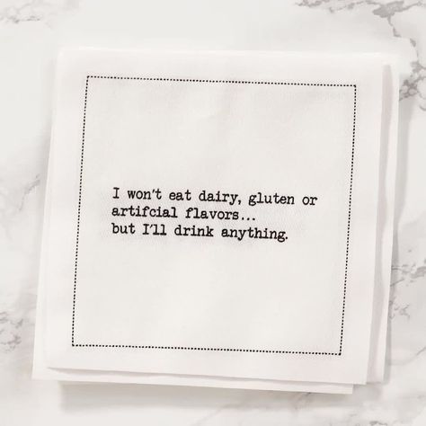 We Love A Snarky Napkin | dinner, cotton, napkin | Elevate your dinner conversations with our snarky napkin quotes that will leave your guests laughing! Shop our premium single-use cotton napkins now! | By Five Star Napkins | Facebook Funny Napkins, Cotton Napkins, Five Star, Love A, Things To Buy, Our Love, Napkins, Funny Quotes, Packaging