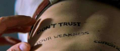 Don't trust your weakness Memento Movie, Small Neck Tattoos, Movie Tattoo, Neck Tattoos Women, Everything And Nothing, Christopher Nolan, Just Pretend, Dont Trust, Body Modifications