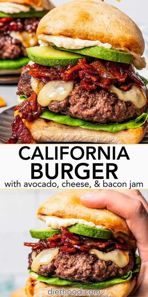 Sandwich Ideas For Picnic, Blackstone Burger Recipes, California Recipes, Gourmet Burgers Recipes, Hamburger Meals, Summer Burgers, Delicious Burger Recipes, Healthy Burger Recipes, Burger Specials