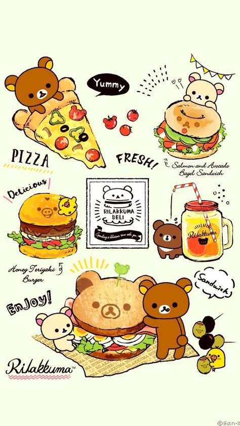 Wallpaper Rilakkuma, Rilakkuma Wallpaper, Chibi Food, Cute Food Drawings, Sanrio Wallpaper, Japanese Characters, Pinturas Disney, Food Drawing, Rilakkuma