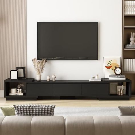 Modern Style Extendable TV Stand with 3Drawer White/Black 65.4"-106.3" - On Sale - Bed Bath & Beyond - 37310244 Contemporary Entertainment Center, Tv Console Modern, Console Table Modern, Tv Stand With Drawers, Modern Tv Cabinet, Black Tv Stand, Tv Console Table, Console Tv, Living Room Cabinets