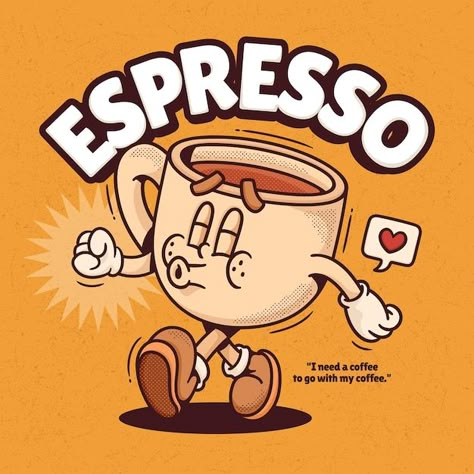 Retro Coffee Logo, Coffee Cartoon Cute, Retro Illustration Graphics, Cafe Cartoon, Coffee Cup Illustration, Cup Illustration, Coffee Doodle, Coffee Cartoon, Coffee Icon