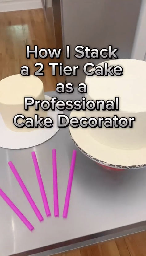 Learn how to stack a 2-tier cake like a pro with our easy-to-follow tutorial! We’ll guide you through supporting, doweling, and securely stacking each layer, ensuring a perfectly balanced and stunning cake for any occasion. Perfect for beginners and seasoned bakers alike! Stacking Cakes Tutorial, How To Make A 3 Tier Cake, How To Stack A Cake Step By Step, Diy Two Tier Cake, Cake Transporting Ideas, Easy Tiered Cake, How To Stack Two Tier Cake, How To Make 2 Tier Cake, How To Stack A 3 Tier Cake