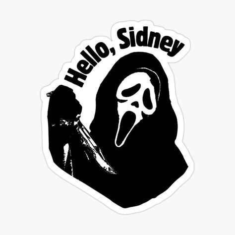 Get my art printed on awesome products. Support me at Redbubble #RBandME: https://www.redbubble.com/i/sticker/Hello-Sidney-Spooky-Halloween-Scream-Movie-by-Maviartig/163418144.EJUG5?asc=u Scream Movie Stickers, Spooky Stickers Printable, Scream Printable, Scream Stickers, Our Adventure Book, Button Ideas, Ghostface Scream, Spiderman Art Sketch, Spooky Stickers