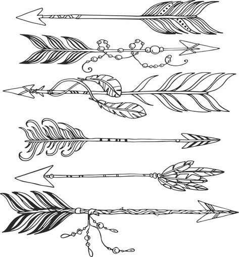 boho set of ethnic arrows with beads and feathers vector hand drawn illustration Boho Feather Drawing, Arrow Drawing Design, Outlined Drawings, Feather Doodle, Native Drawings, Boho Drawing, Beaded Hats, Tattoos 2024, Hat Burning