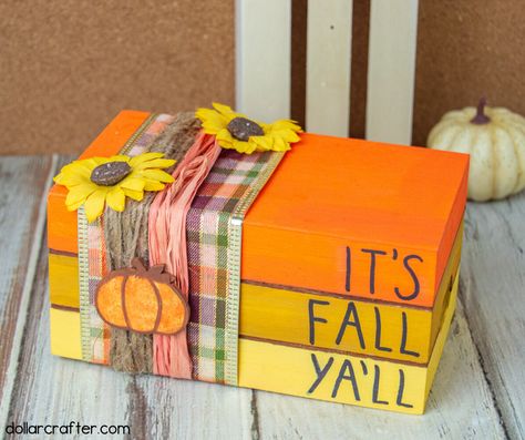 November Decorations Diy, Diy Stacked Books, Stacked Books Decor Diy, Books Stacked, Mini Books Diy, Fall Eats, Books Diy, Tree Autumn, Book Craft