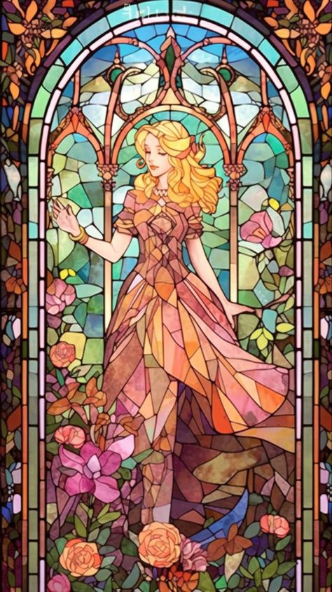 Aesthetic Stained Glass Art, Stained Glass Art Digital, Stain Glass Drawing, Fairytale Digital Art, Stained Glass Digital Art, Art Nouveau Fantasy Illustration, Fantasy Stained Glass Window, Anime Guide, Sellable Art