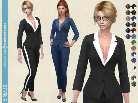 Sims 4 Business, Businesswoman Outfit, Sims 4 Cc Clothes, Bills Shirts, Female Office, Black Suit Jacket, Classic Trousers, Sims Hair, Female Clothing